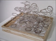 FEATHERED BOINGS,  13.5 x 14.5 x 7 -   Pine, bedsprings, feathers, encaustic