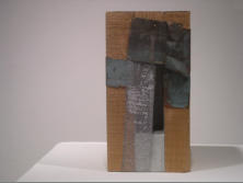 FIR PIECE, 5.25 x 5.25 x 10.5 - Fir, copper, wire mesh, encaustic