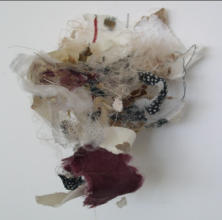 WALL NEST WITH RED, 7 x 5 x 5 - Satin, silk, paper, tyvek, threads